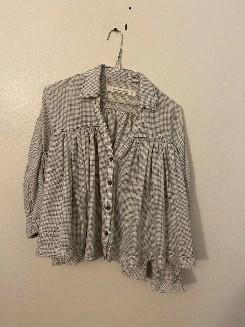We The Free Rainbow Picnic Plaid Button-Front Blouse Small - Picture 2 of 6